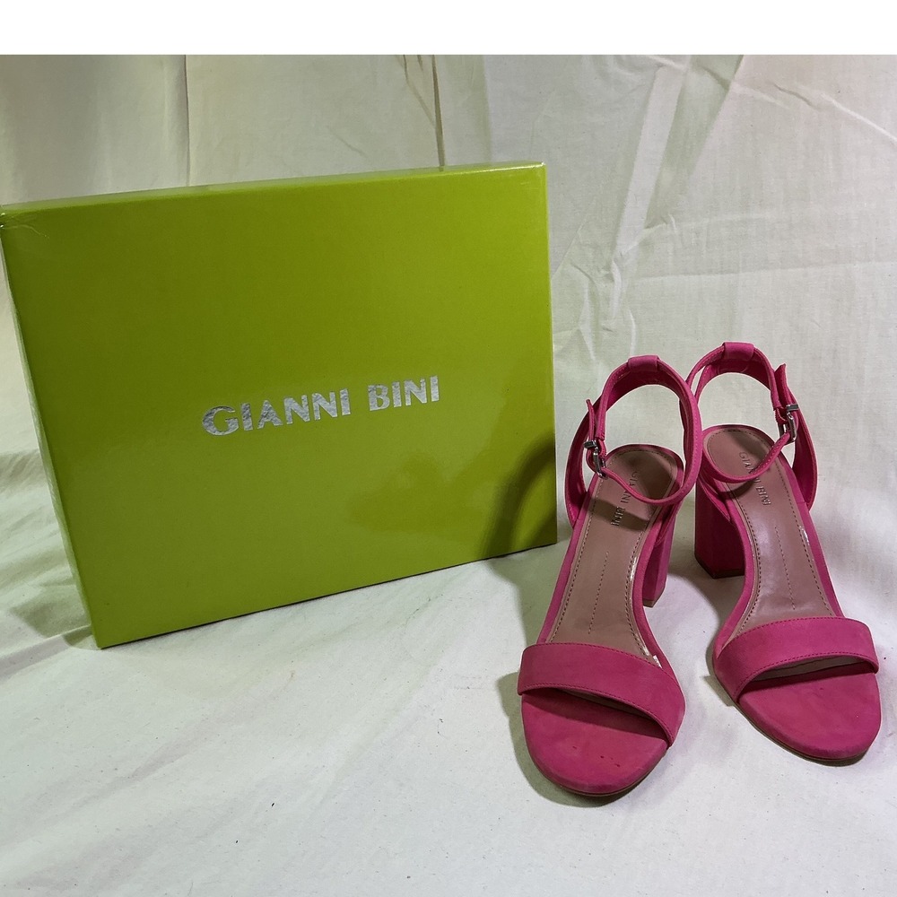Gianni Bini Womens Hot Pink Suede Block Heel Ankle Strap Sandals Size 8M